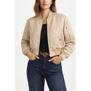 Rag & Bone Bomber Jacket Womens XS Beige Lightweight Cropped Zip Up Nylon